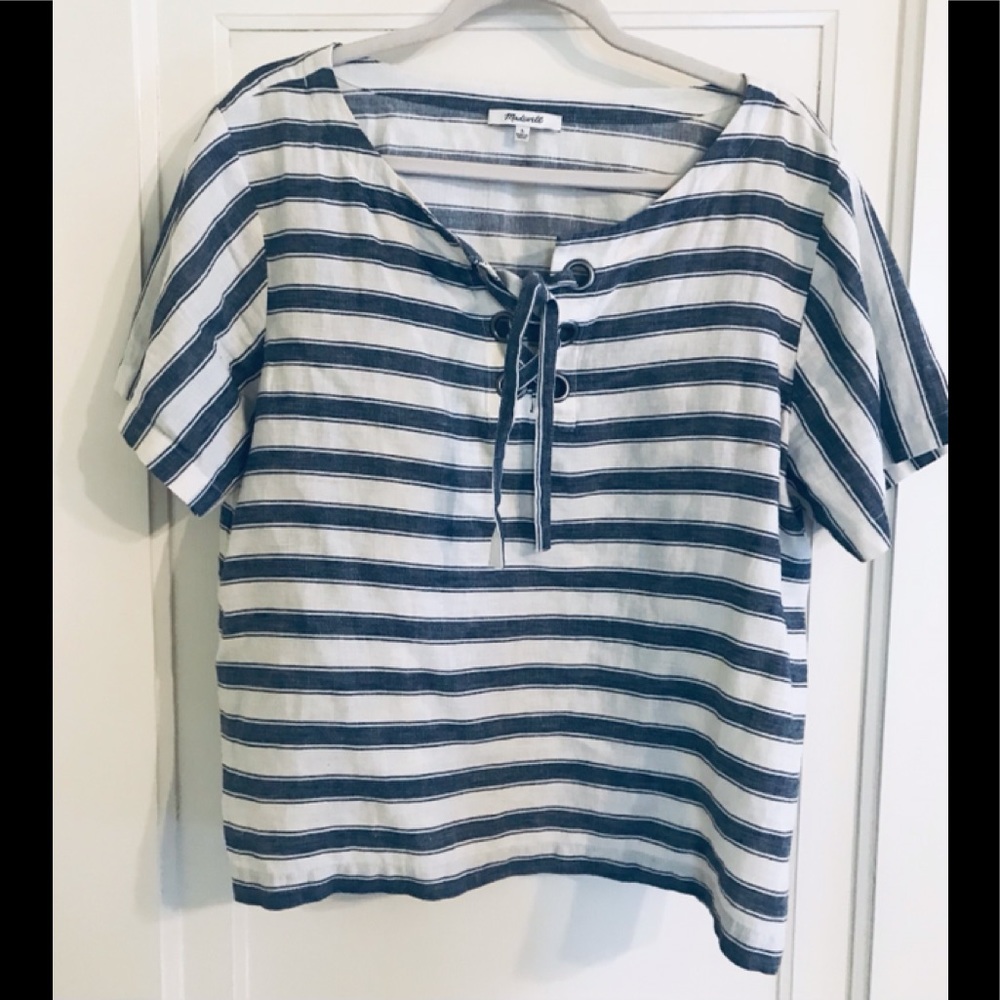 Madewell striped navy and white  linen and cotton nautical shirt Large